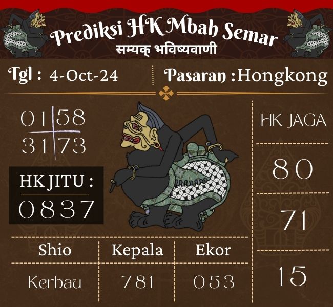 Prediksi Togel Hongkong Mbah Semar Hari Ini  4 Oktober 2024