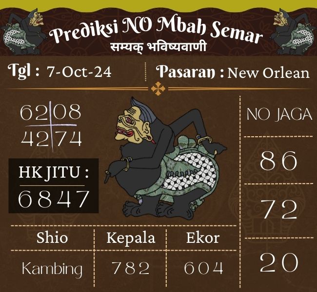 Prediksi Togel NEW ORLEAN Mbah Semar Hari Ini 7 Oktober 2024