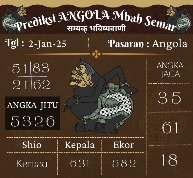 Prediksi Togel Angola Mbah Semar Hari Ini 2 Januari 2025 

