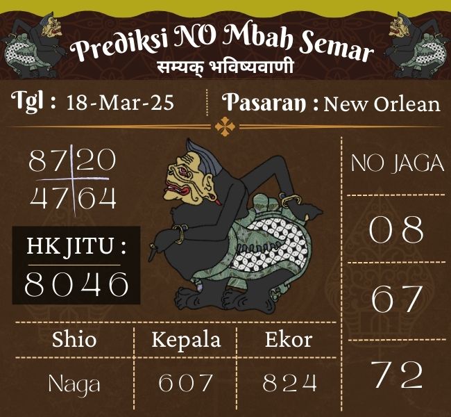 Prediksi Togel New Orlean Mbah Semar Hari Ini 18 maret 2025 
