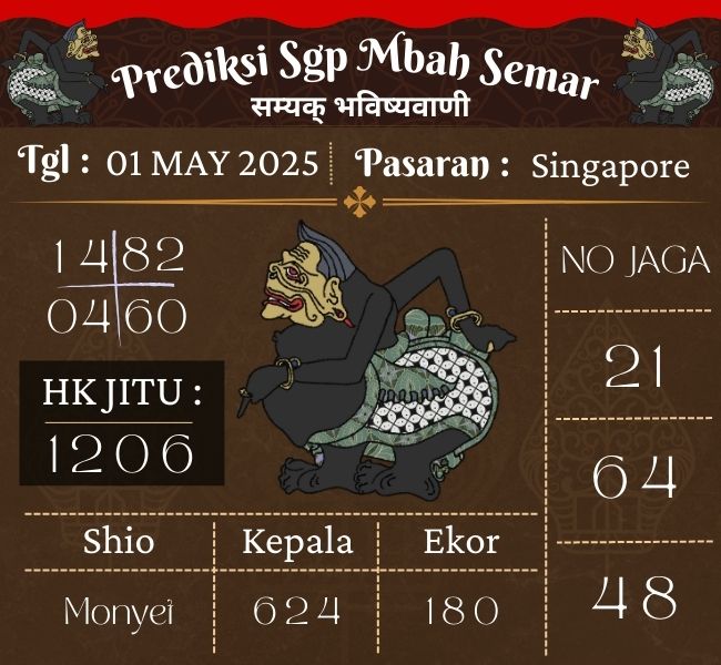 Prediksi Togel Singapore Mbah Semar Hari Ini 01 may 2025 
