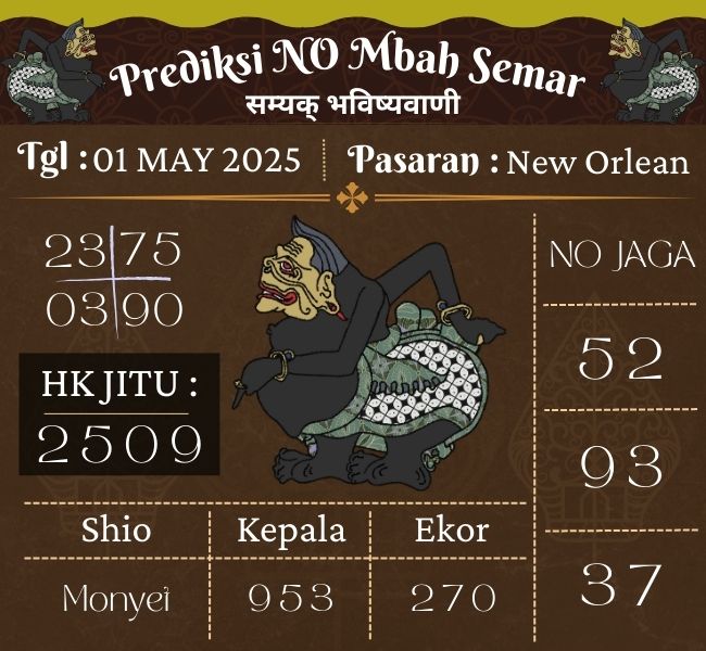 Prediksi Togel New Orlean Mbah Semar Hari Ini 01 may 2025 
