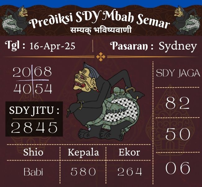 Prediksi Togel Sidney Mbah Semar Hari Ini 16 april 2025 
