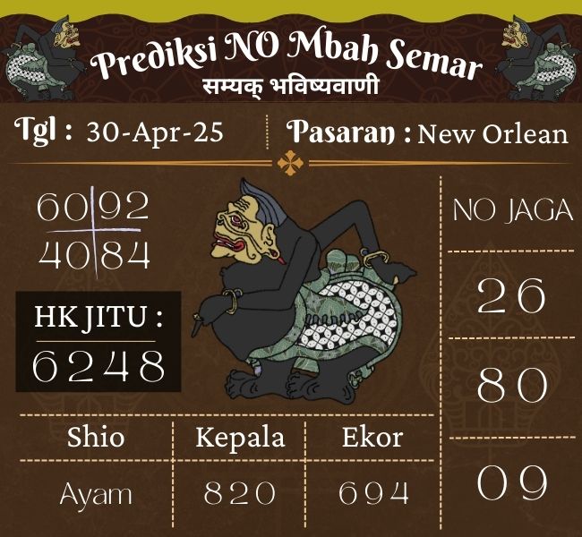 Prediksi Togel New Orlean Mbah Semar Hari Ini 30 april 2025 

