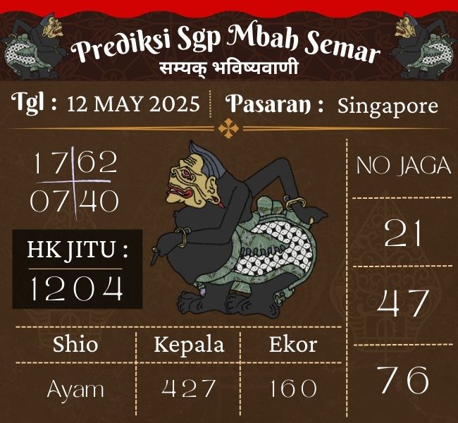 Prediksi Togel Singapore Mbah Semar Hari Ini 12 may 2025 
