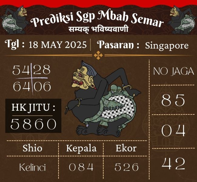 Prediksi Togel Singapore Mbah Semar Hari Ini 18 may 2025 
