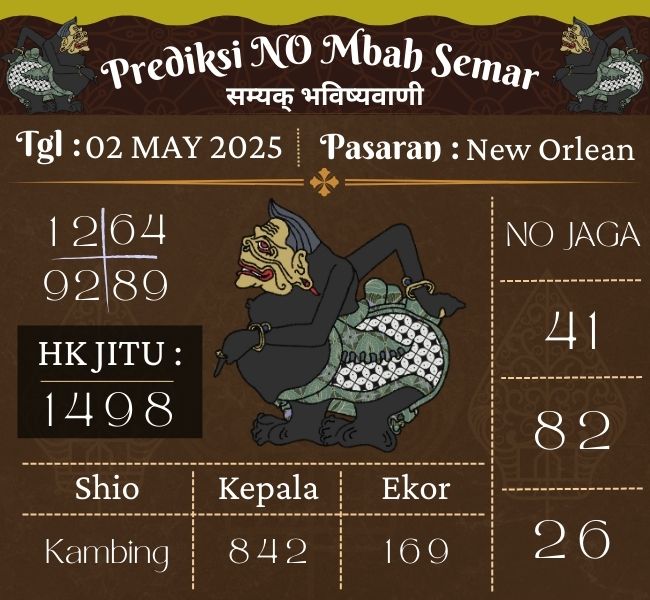 Prediksi Togel New Orlean Mbah Semar Hari Ini 02 may 2025 

