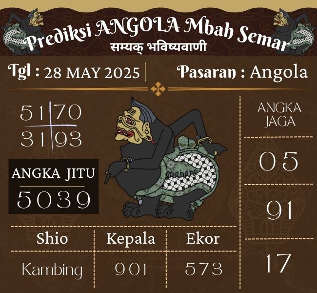 Prediksi Togel Angola Mbah Semar Hari Ini 28 May 2025 

