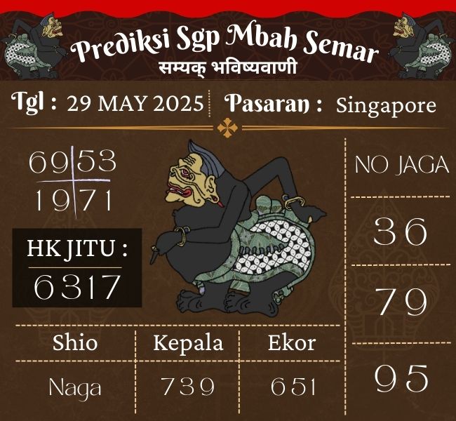 Prediksi Togel Singapore Mbah Semar Hari Ini 29 May 2025 
