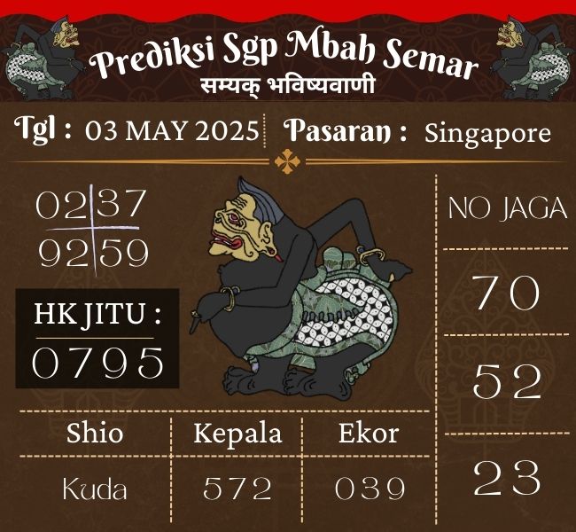 Prediksi Togel Singapore Mbah Semar Hari Ini 03 may 2025 