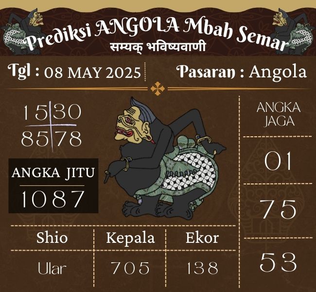 Prediksi Togel Angola Mbah Semar Hari Ini 08 may 2025 
