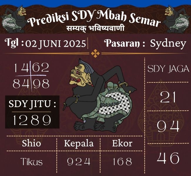 Prediksi Togel Sidney Mbah Semar Hari Ini 02 Juni 2025 
