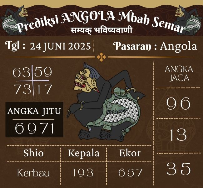 Prediksi Togel Angola Mbah Semar Hari Ini 24 Juni 2025 
