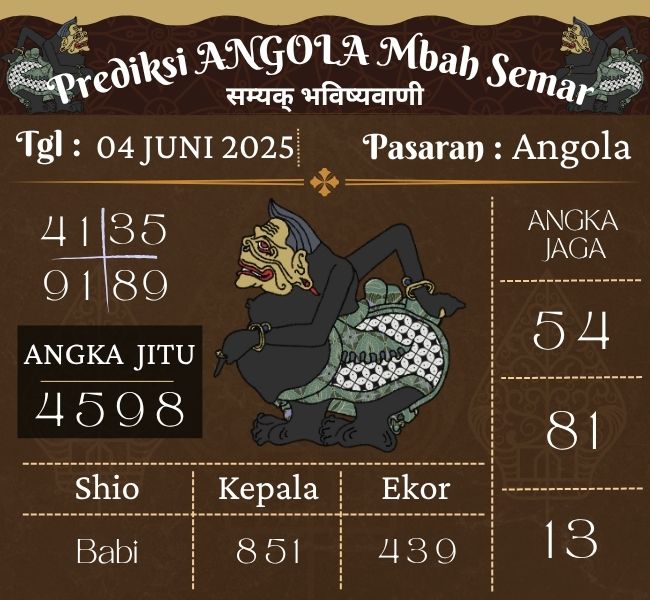 Prediksi Togel Angola Mbah Semar Hari Ini 04 Juni 2025 
