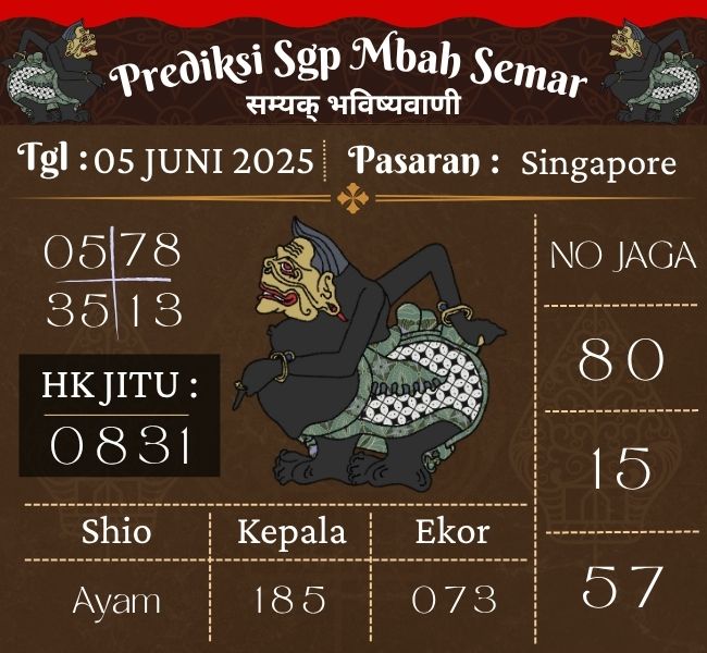Prediksi Togel Singapore Mbah Semar Hari Ini 05 Juni 2025 
