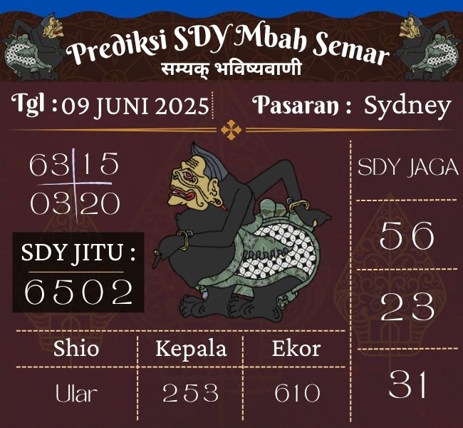 Prediksi Togel Sidney Mbah Semar Hari Ini 09 Juni 2025