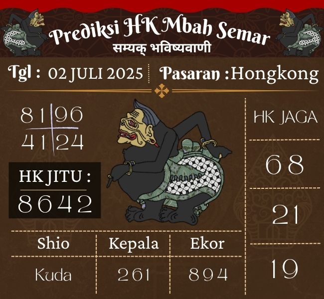 Prediksi Togel Hongkong Mbah Semar Hari Ini 02 juli 2025
